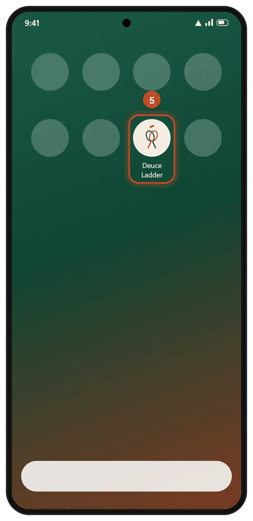 An Android home screen with the Deuce Ladder icon circled.