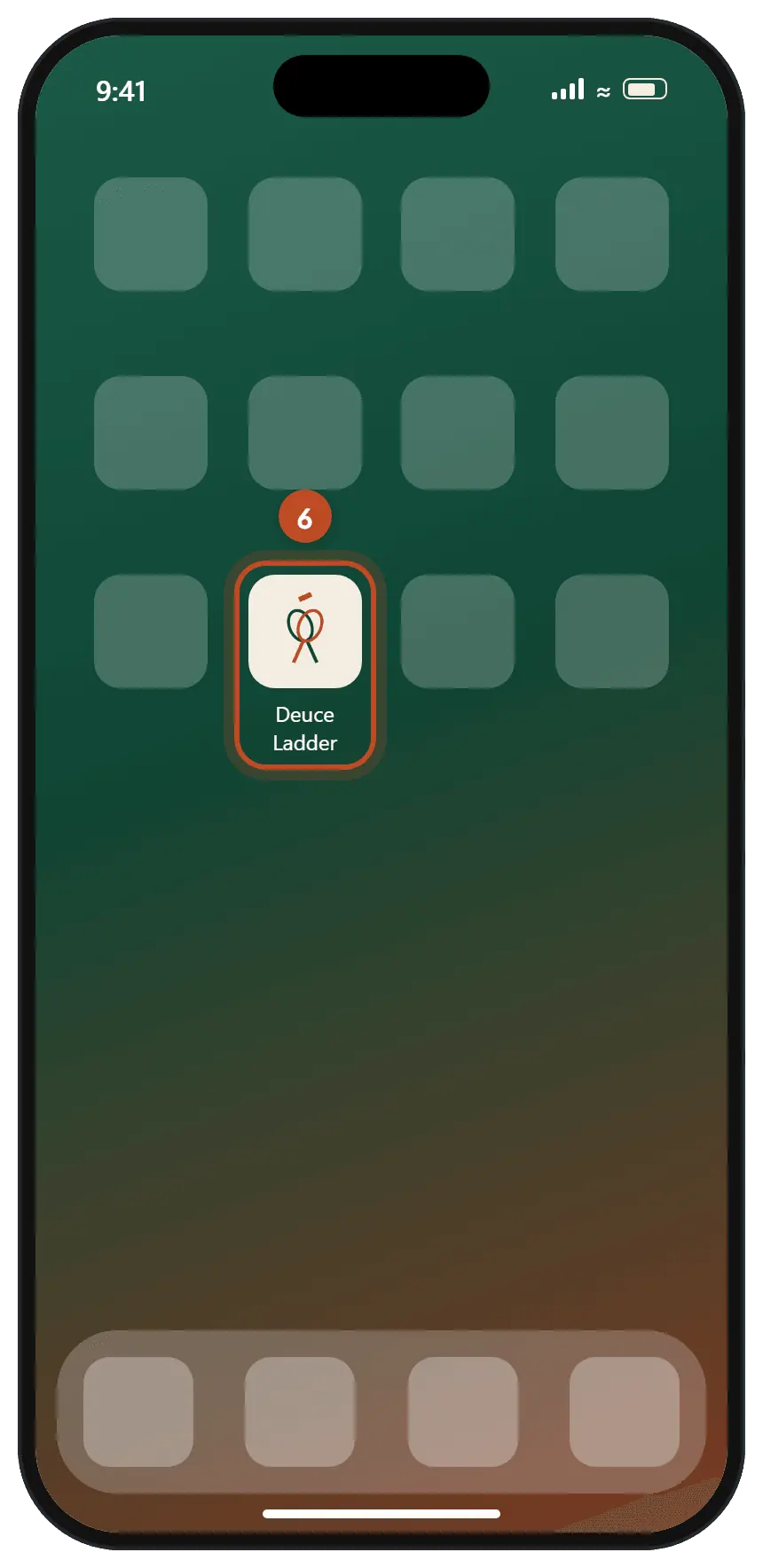 An iPhone Home Screen with the Deuce Ladder icon circled.